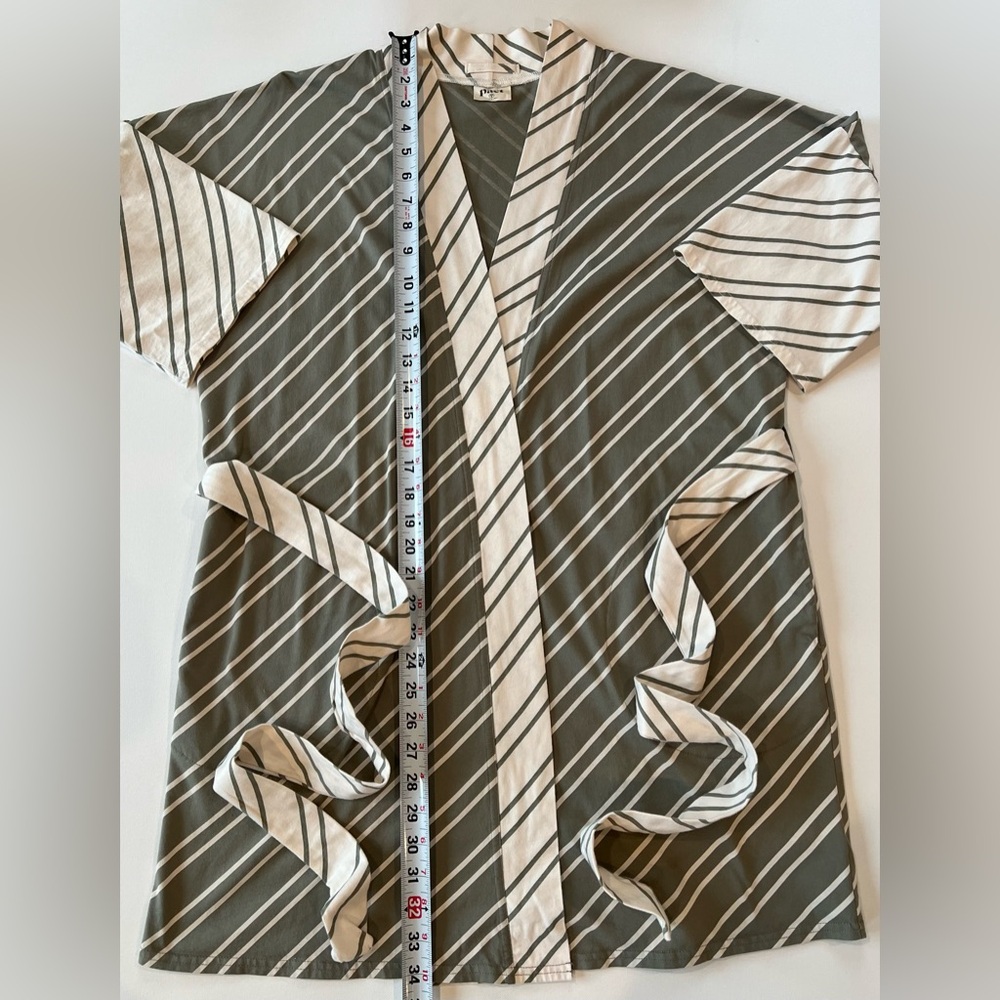 Pact 100% Organic Cotton Olive and Cream Striped Robe 3/4 Sleeve Size XS - Picture 3 of 12